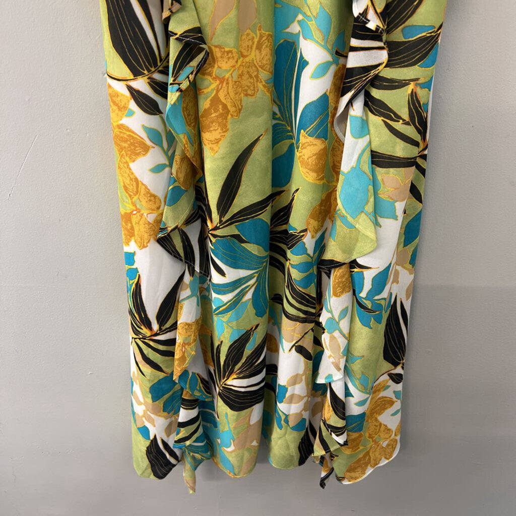 Chicos White/ Multi Print Ruffle Detail Midi Dress 10