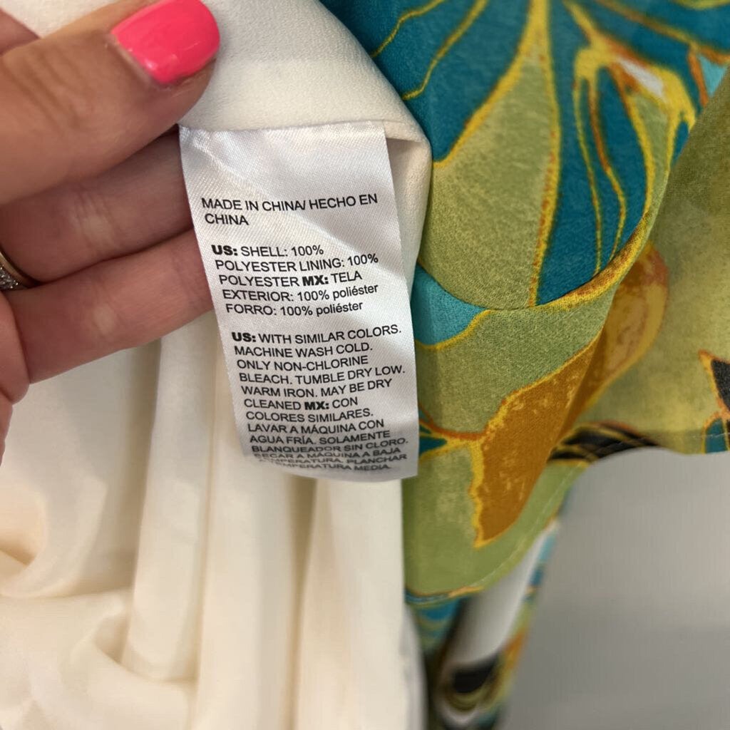 Chicos White/ Multi Print Ruffle Detail Midi Dress 10