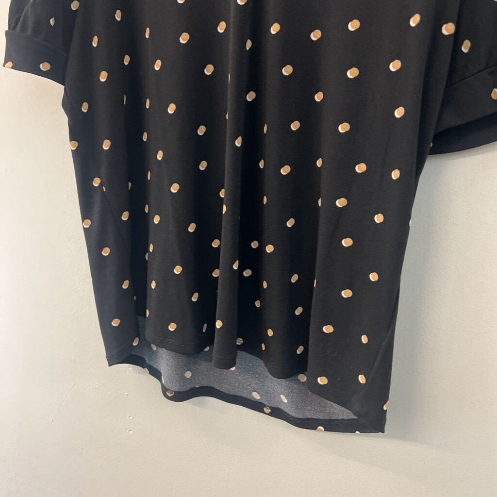 Adrianna Papell Black/ Beige Polka Dot Short Sleeve Top Large