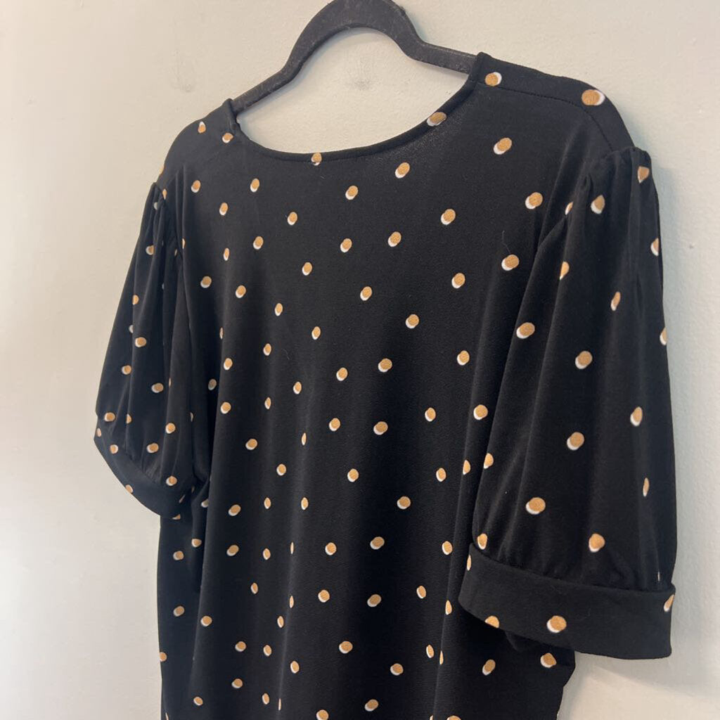 Adrianna Papell Black/ Beige Polka Dot Short Sleeve Top Large