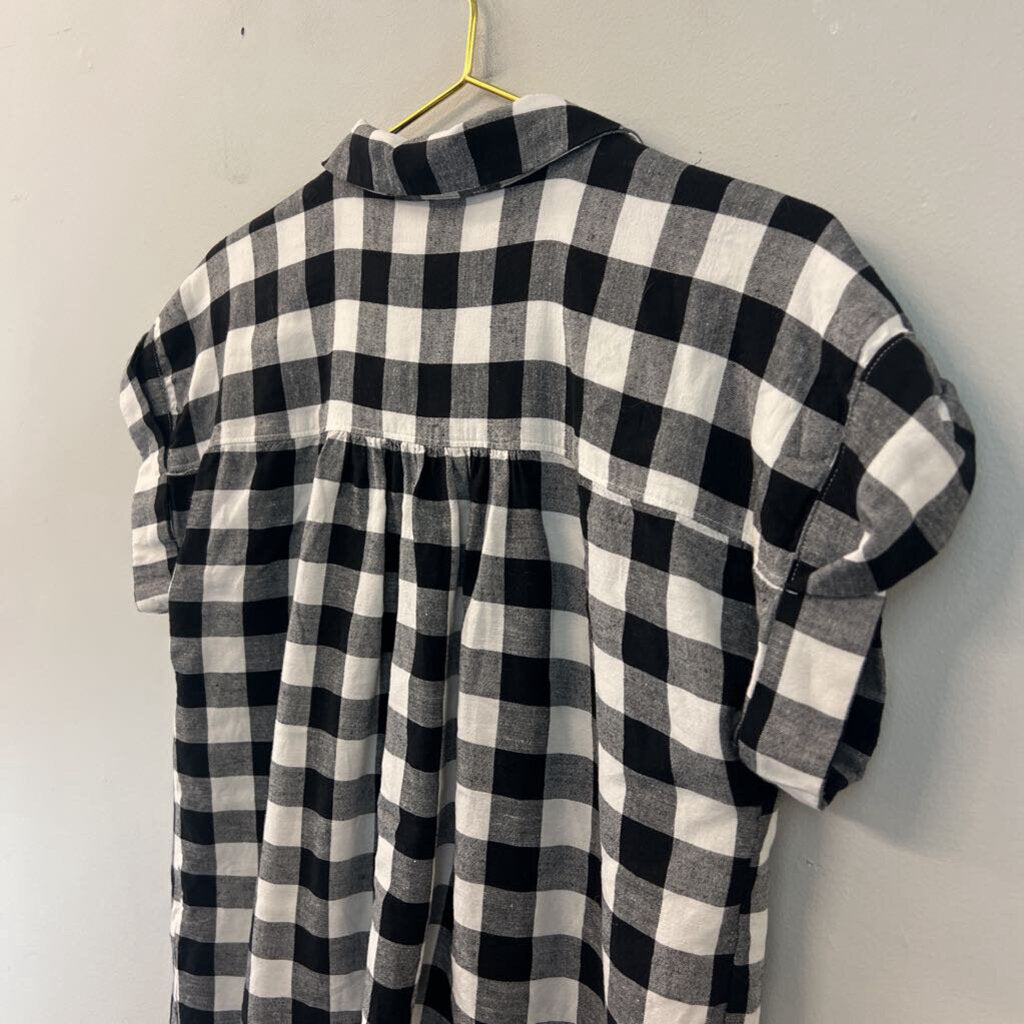 Loft Black/ White Gingham Short Sleeve Top Large