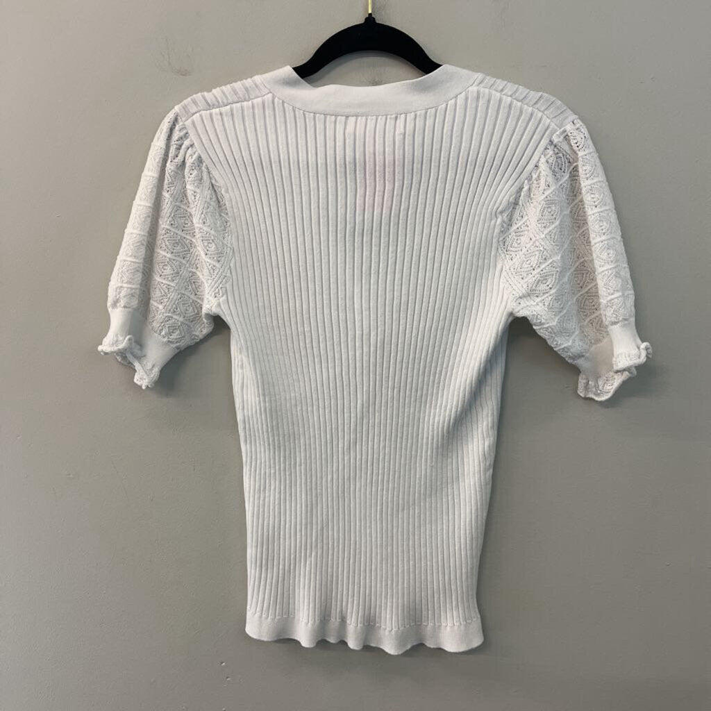 Philosophy White Knit Short Sleeve Top Medium