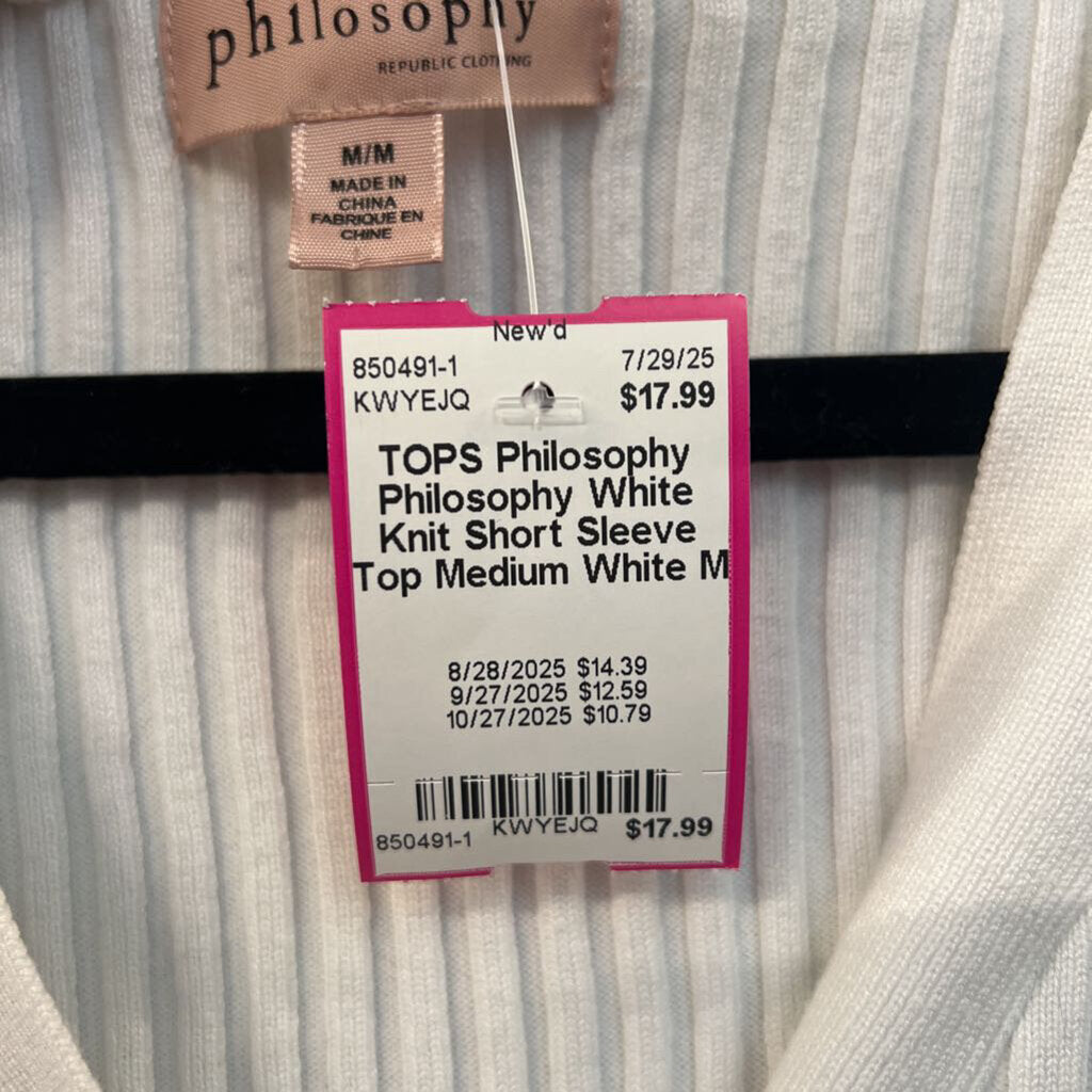 Philosophy White Knit Short Sleeve Top Medium