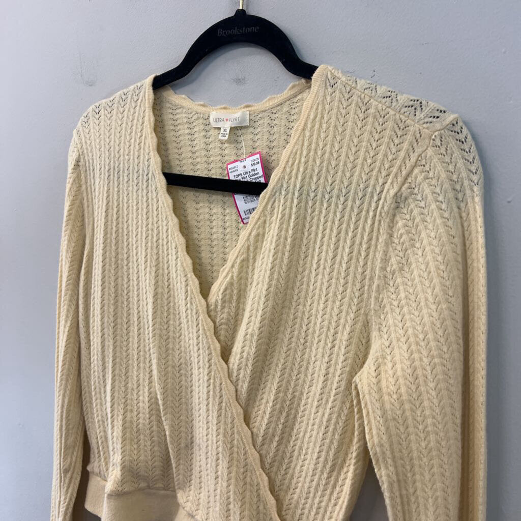 Ultra Flirt Golden Yellow Knit Cropped Long Sleeve Top Extra Large