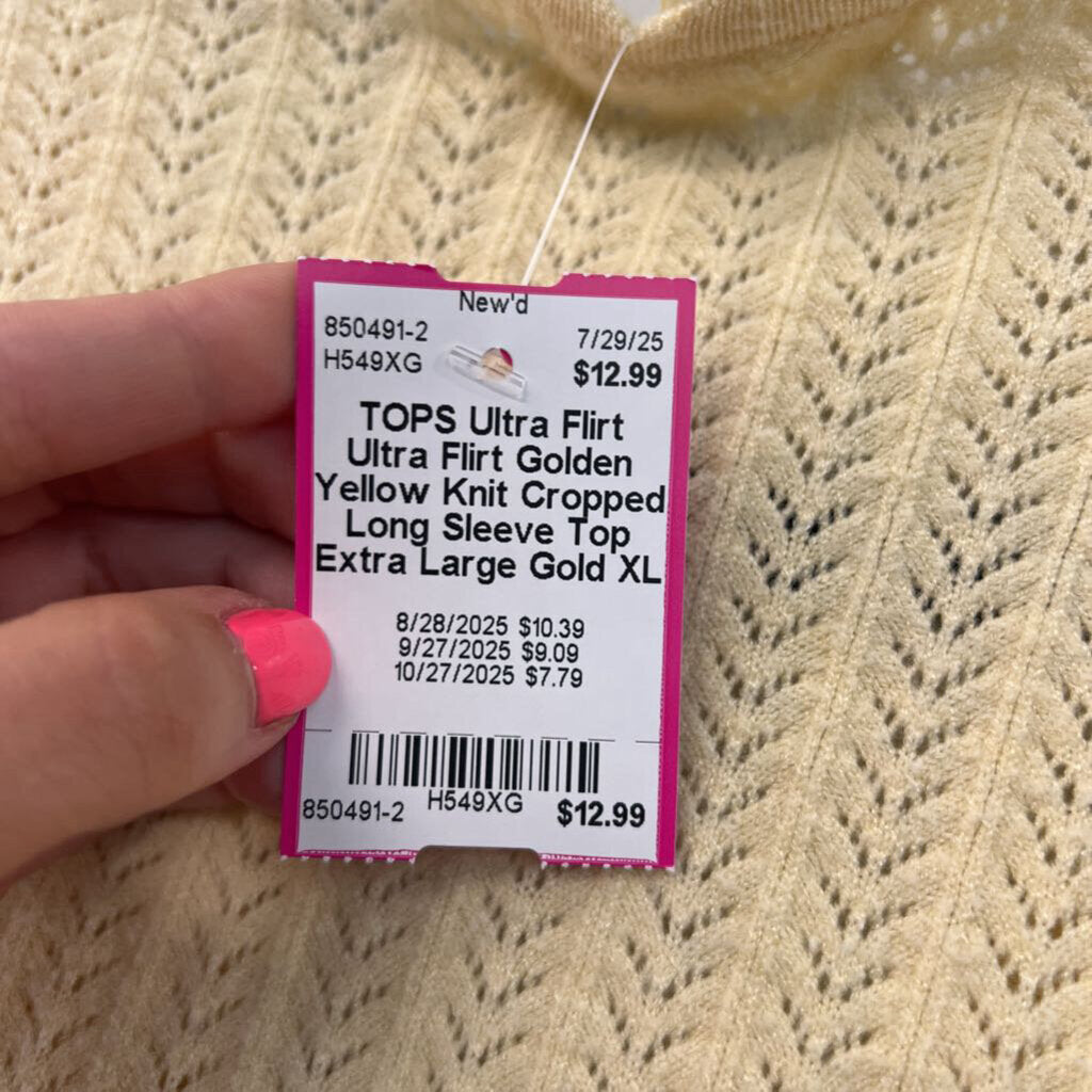 Ultra Flirt Golden Yellow Knit Cropped Long Sleeve Top Extra Large