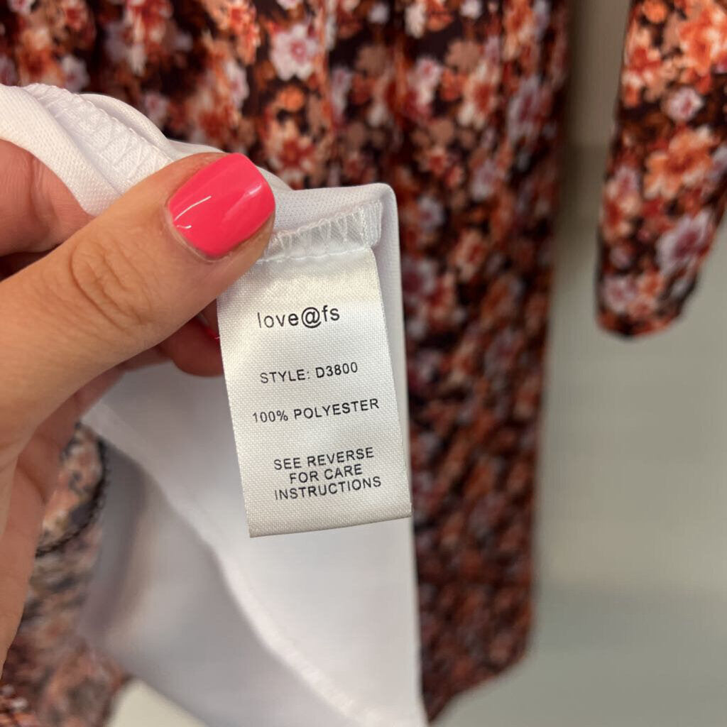 love@fs Brown/ Orange Flower Print Long Sleeve Dress Medium