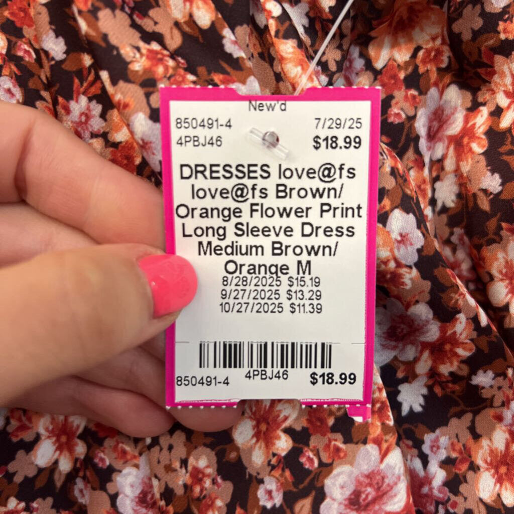love@fs Brown/ Orange Flower Print Long Sleeve Dress Medium