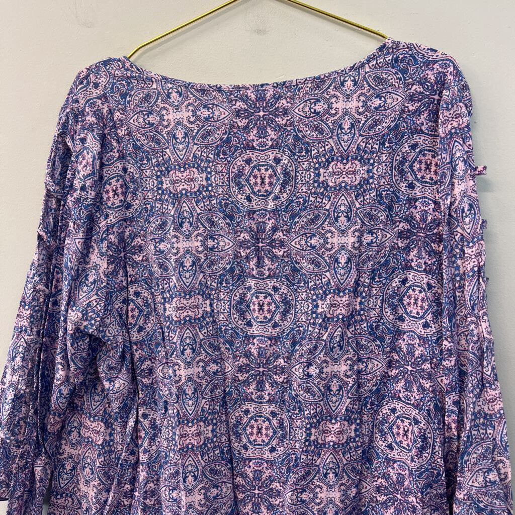 Kim Rogers Pink/ Blue Print Long Sleeve Top 1X