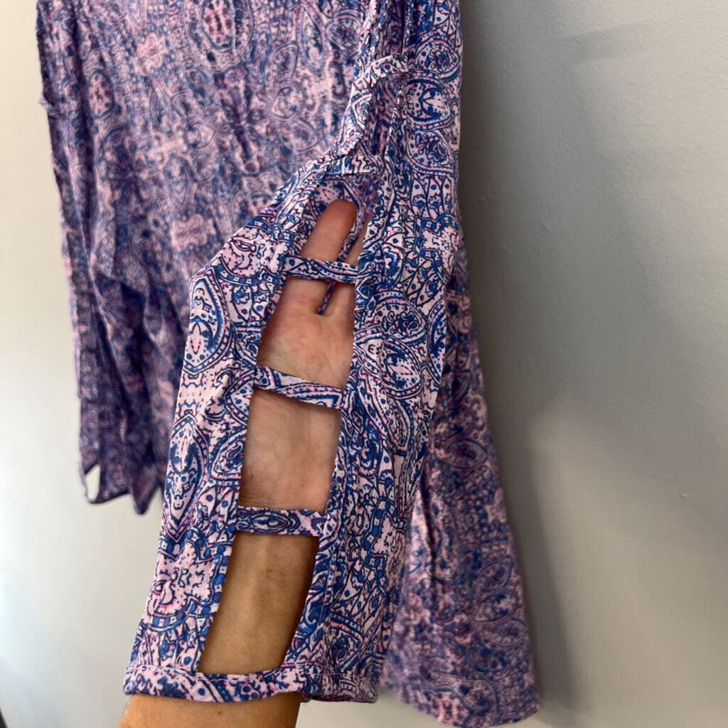 Kim Rogers Pink/ Blue Print Long Sleeve Top 1X