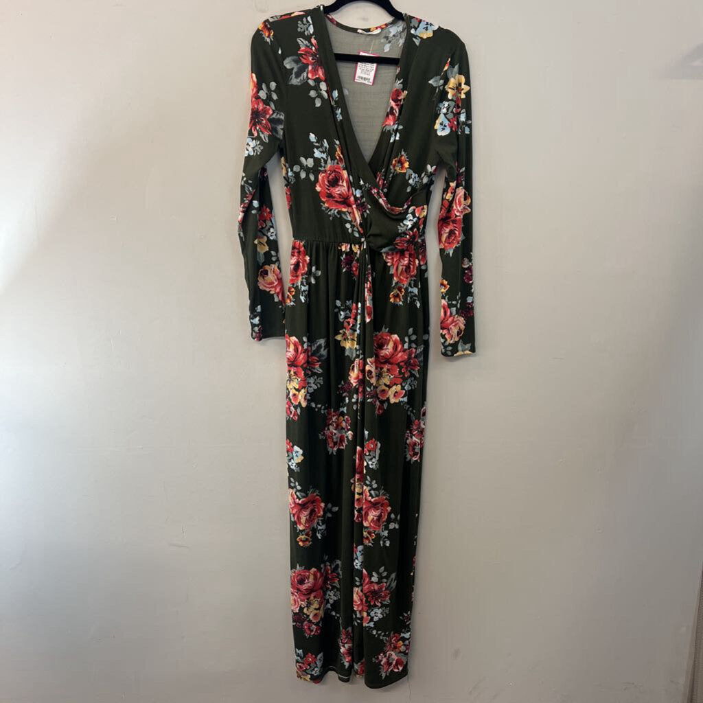 Reborn J Green/ Multi Flower Print Long Sleeve Maxi Dress Extra Large