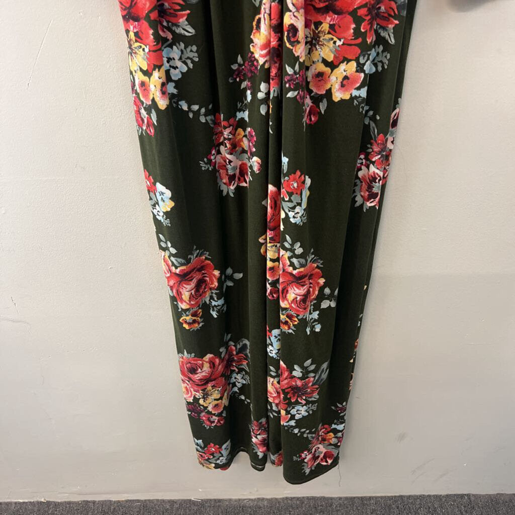Reborn J Green/ Multi Flower Print Long Sleeve Maxi Dress Extra Large