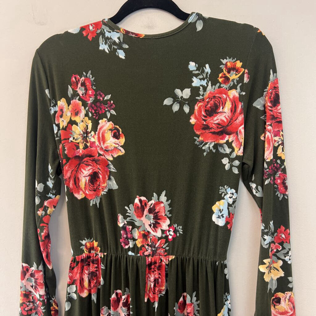 Reborn J Green/ Multi Flower Print Long Sleeve Maxi Dress Extra Large