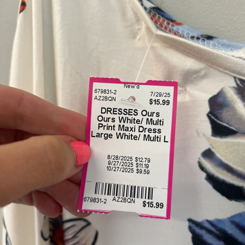 Ours White/ Multi Print Maxi Dress Large