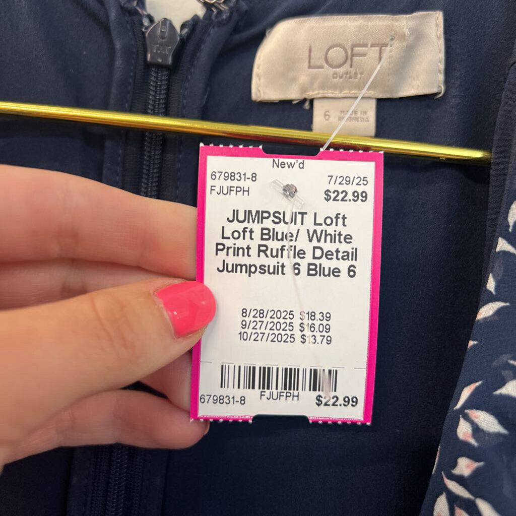 Loft Blue/ White Print Ruffle Detail Jumpsuit 6