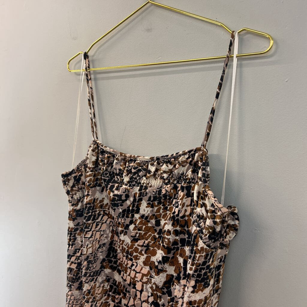 Anthropologie White/ Brown Print Maxi Dress Extra Large