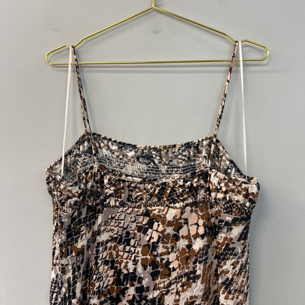Anthropologie White/ Brown Print Maxi Dress Extra Large