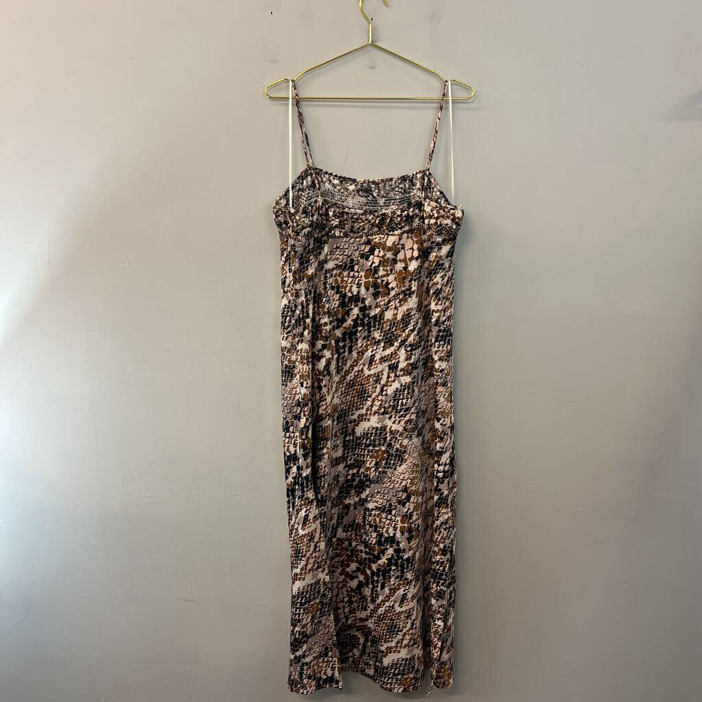 Anthropologie White/ Brown Print Maxi Dress Extra Large
