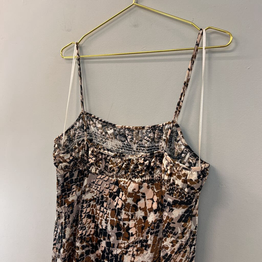 Anthropologie White/ Brown Print Maxi Dress Extra Large