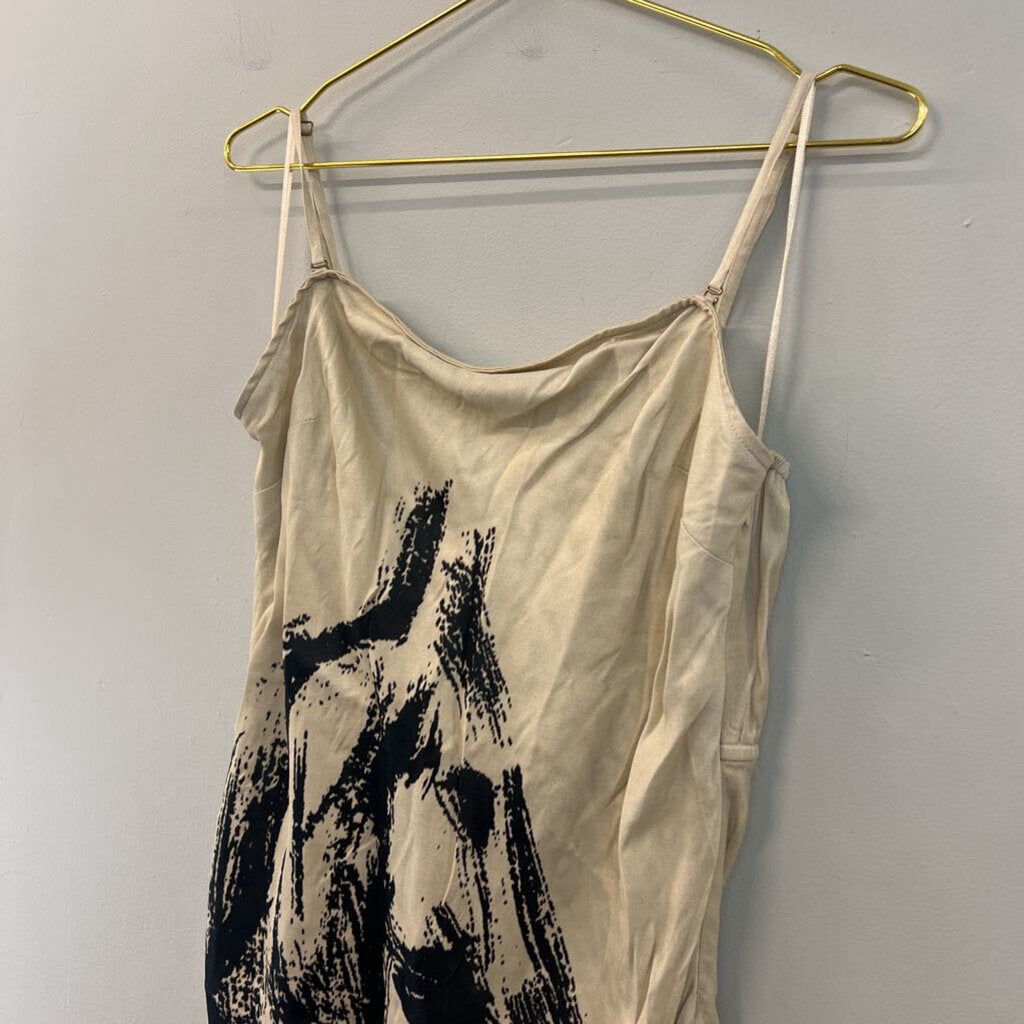Conditions Apply Cream/ Black Print Silky Maxi Dress Extra Large