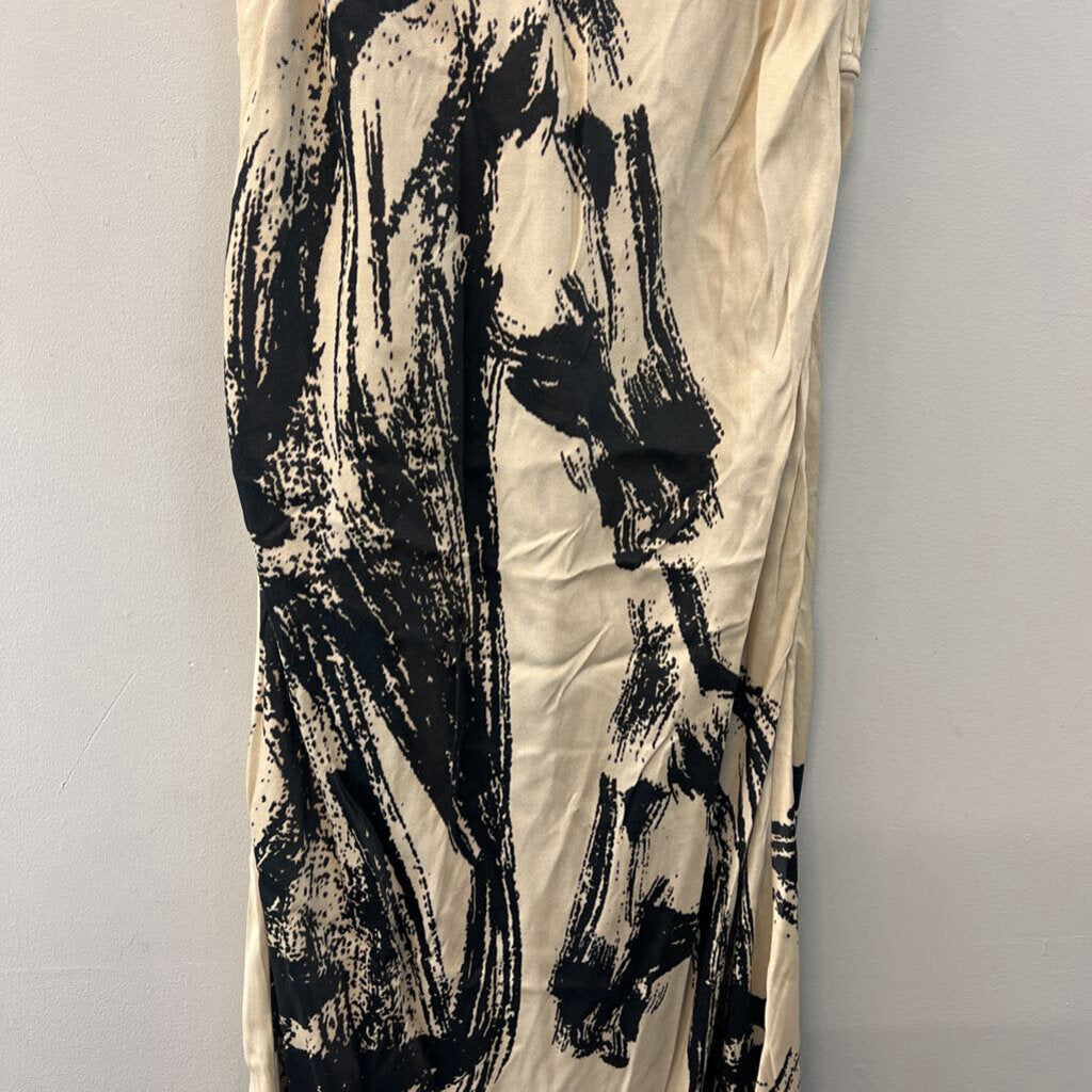 Conditions Apply Cream/ Black Print Silky Maxi Dress Extra Large