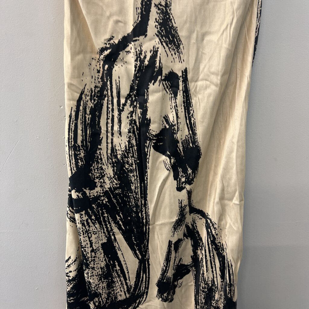 Conditions Apply Cream/ Black Print Silky Maxi Dress Extra Large
