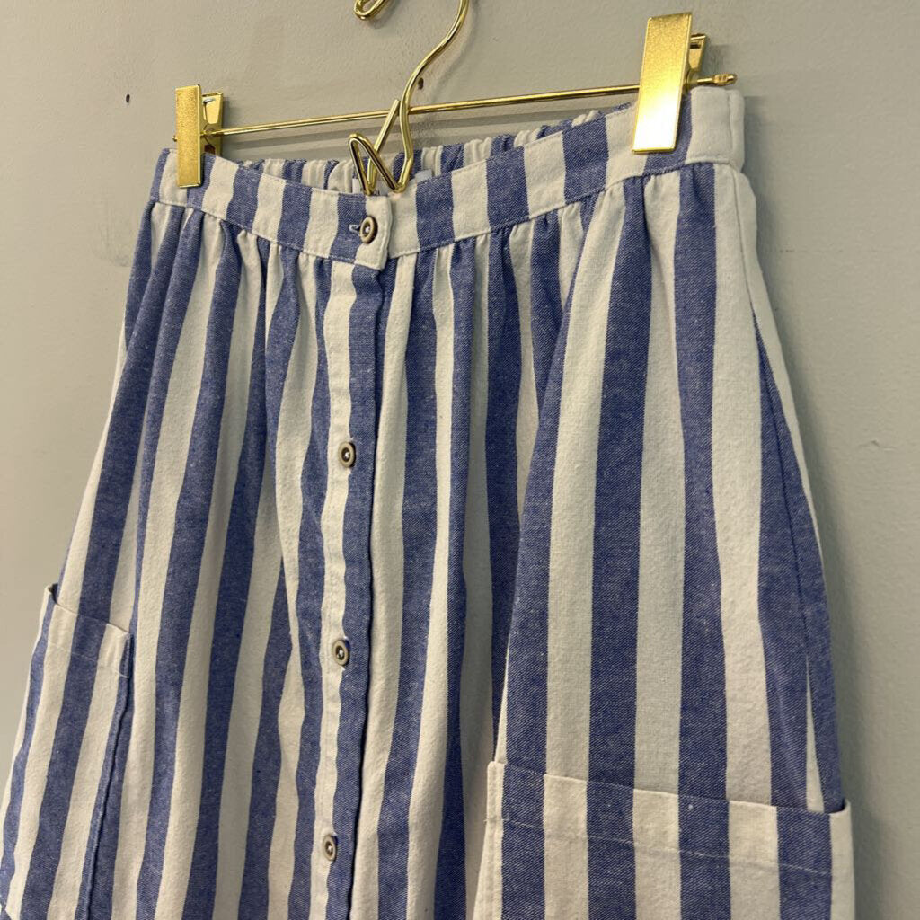 Zara Blue/ White Striped Midi Skirt Extra Small