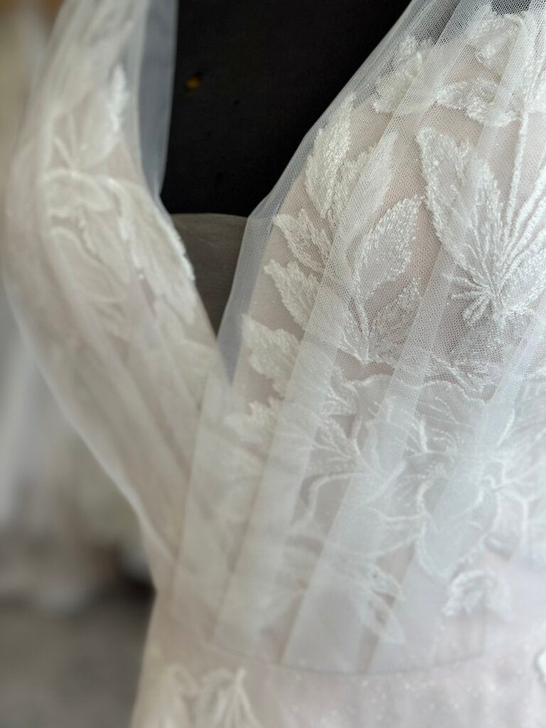 Ivory/Blush Soft Tulle Gown with Appliques and Buttons 14