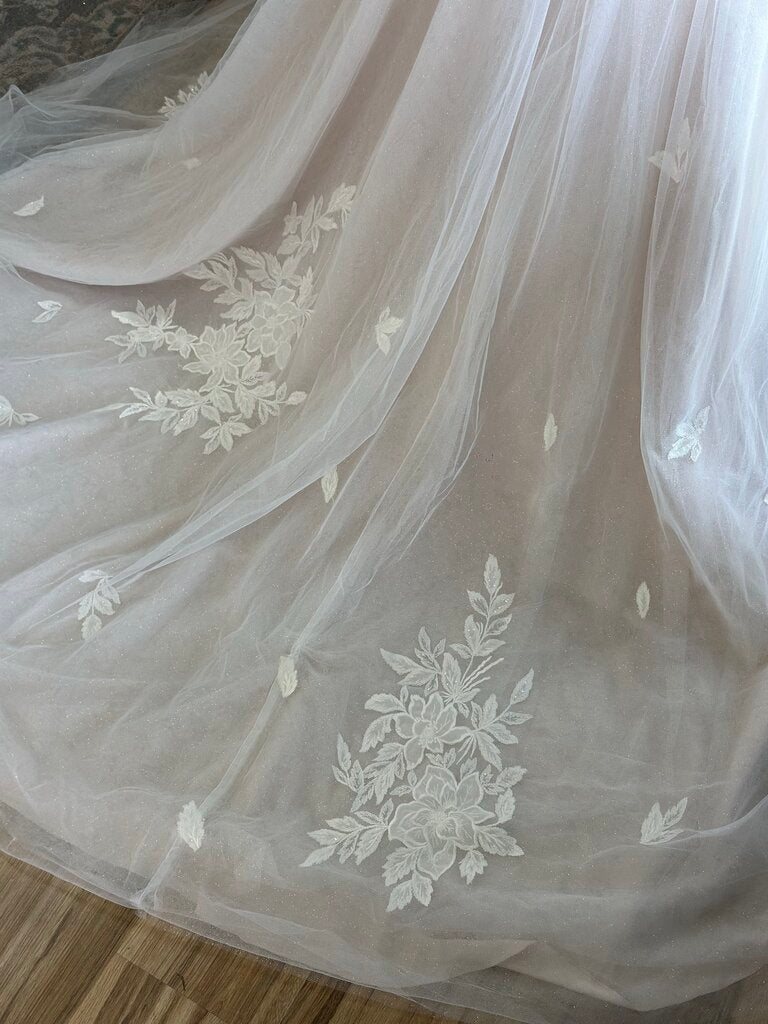 Ivory/Blush Soft Tulle Gown with Appliques and Buttons 14