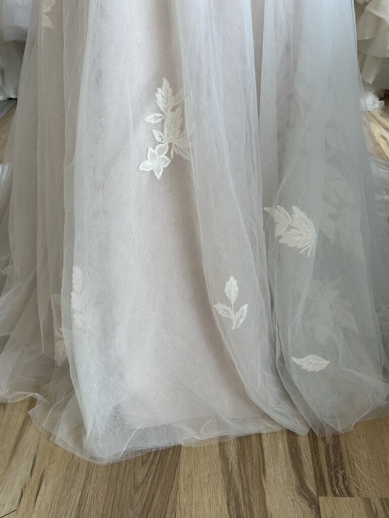 Ivory/Blush Soft Tulle Gown with Appliques and Buttons 14