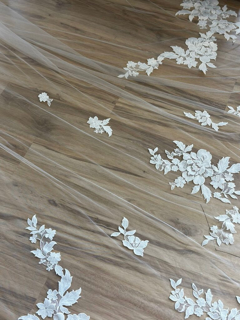 Ivory Cathedral Length Veil with Floral Appliques