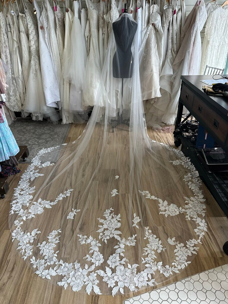 Ivory Cathedral Length Veil with Floral Appliques