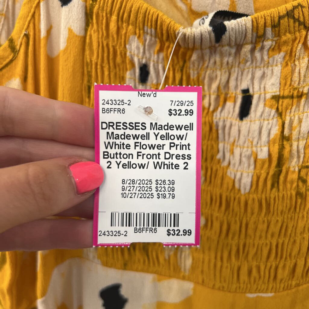 Madewell Yellow/ White Flower Print Button Front Dress 2
