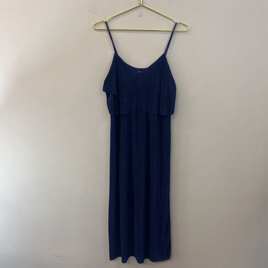 Everly Blue Pleated Midi Dress Small