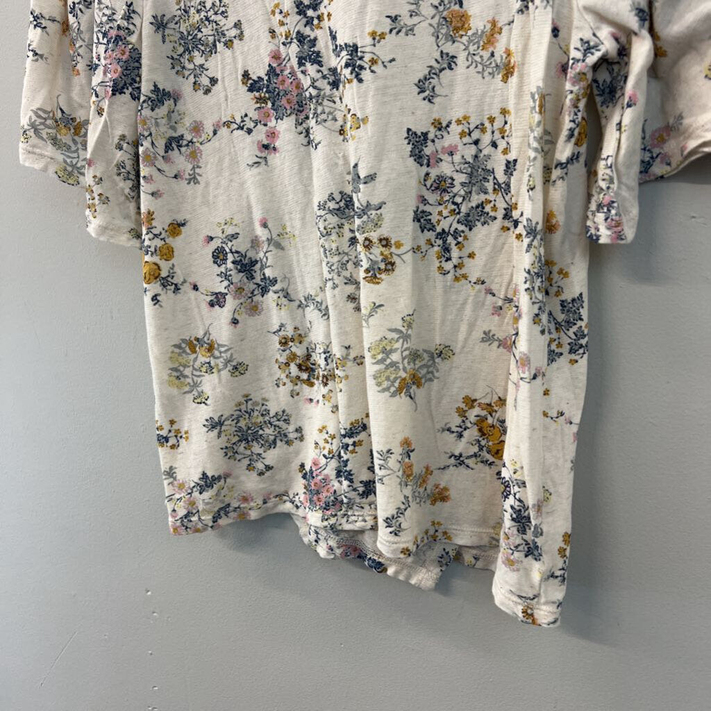 Lucky Brand White/ Multi Flower Print Short Sleeve Wrap Top Medium