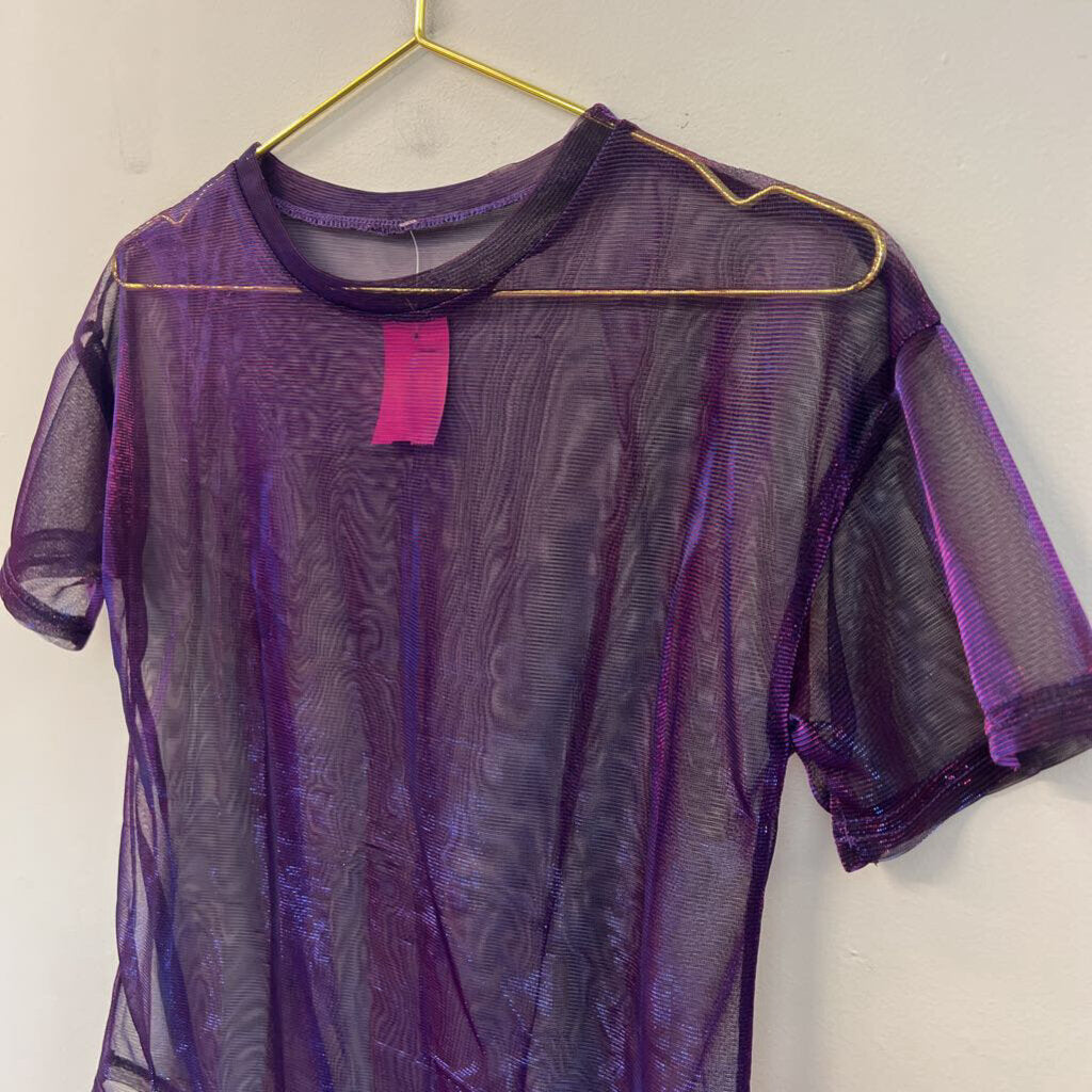Blue/ Purple Iridescent Sheer Short Sleeve Top Small