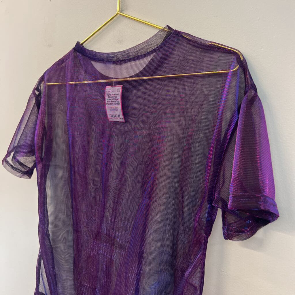 Blue/ Purple Iridescent Sheer Short Sleeve Top Small