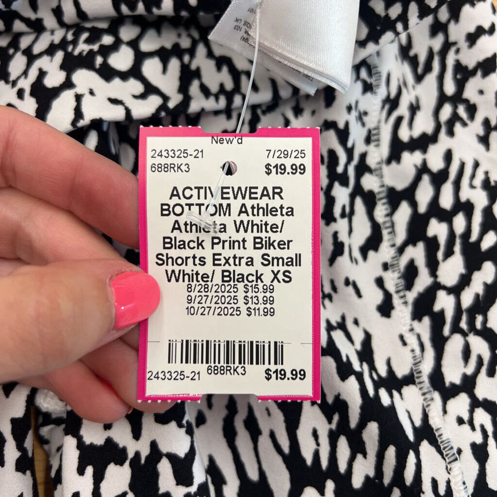 Athleta White/ Black Print Biker Shorts Extra Small