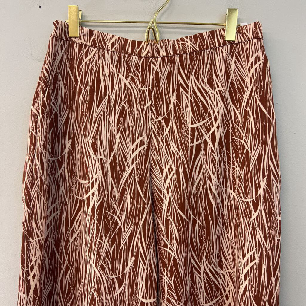 June and Hudson Brown/ Cream Print Wide Leg Pull On Pants Small