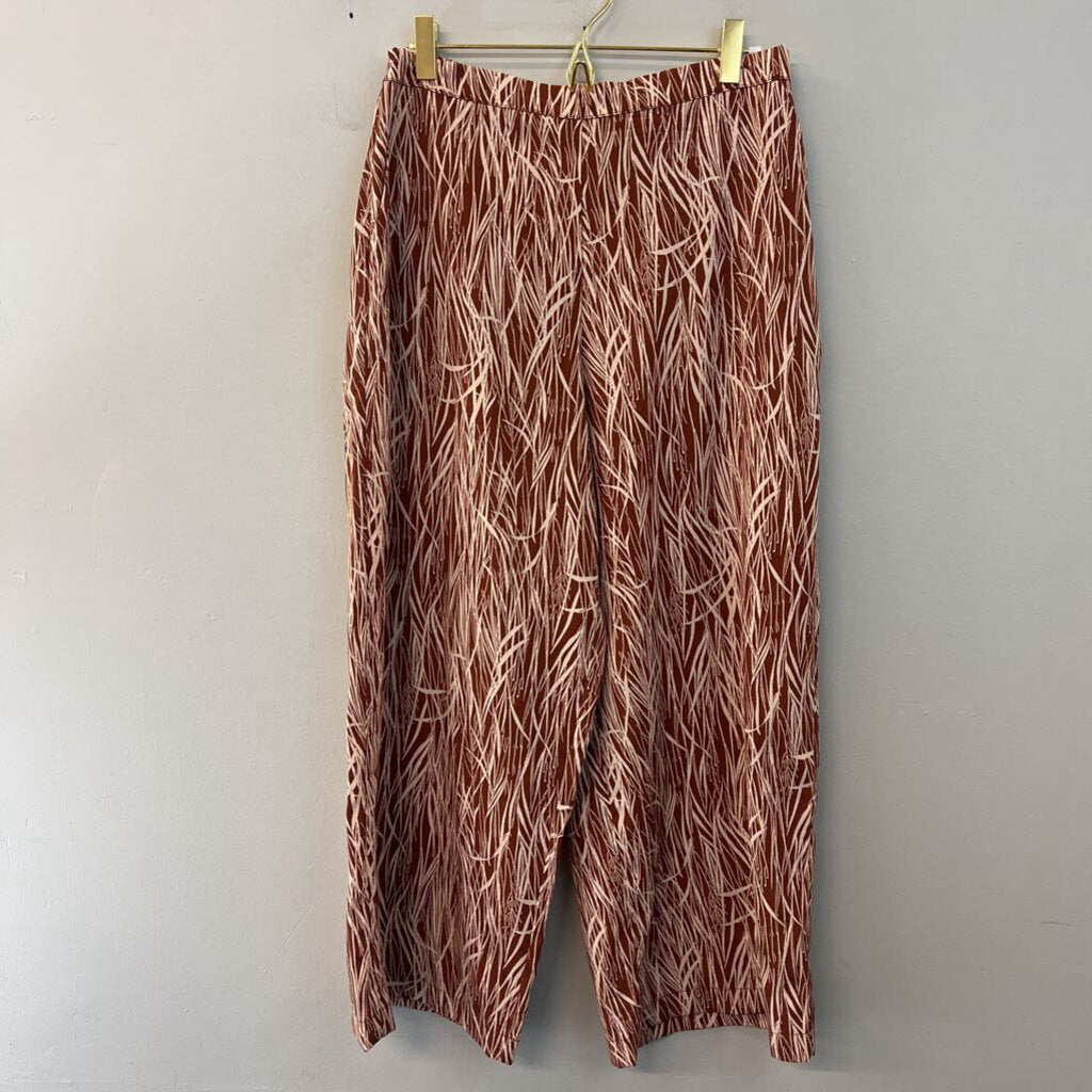 June and Hudson Brown/ Cream Print Wide Leg Pull On Pants Small