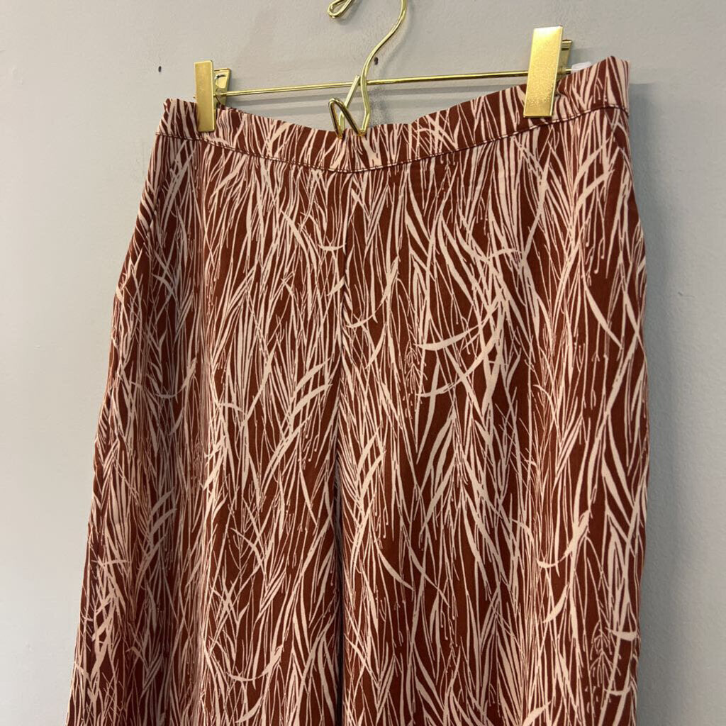 June and Hudson Brown/ Cream Print Wide Leg Pull On Pants Small