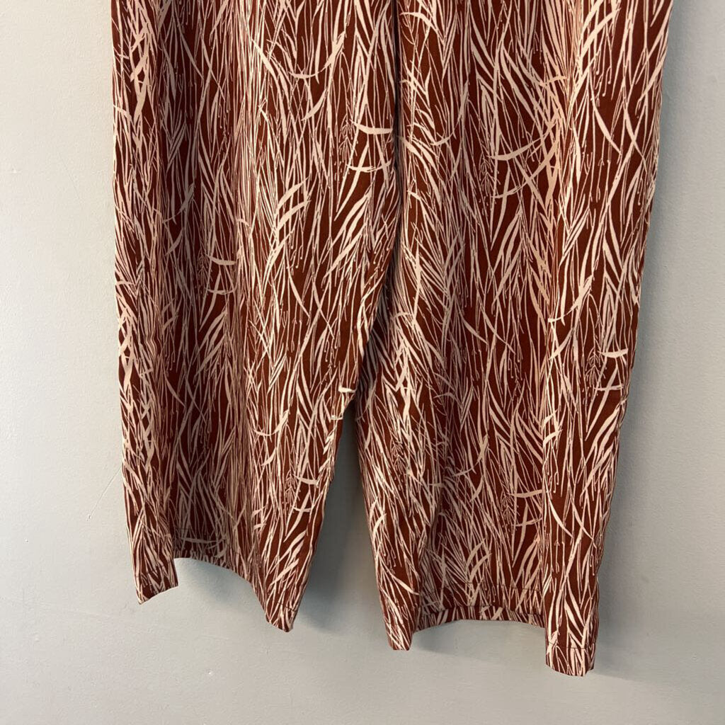 June and Hudson Brown/ Cream Print Wide Leg Pull On Pants Small