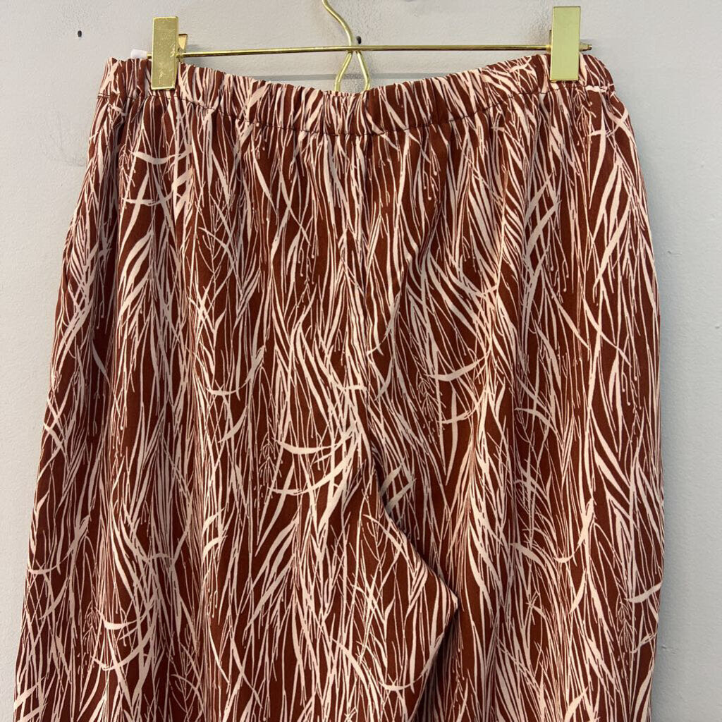 June and Hudson Brown/ Cream Print Wide Leg Pull On Pants Small