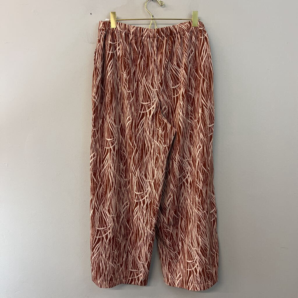 June and Hudson Brown/ Cream Print Wide Leg Pull On Pants Small