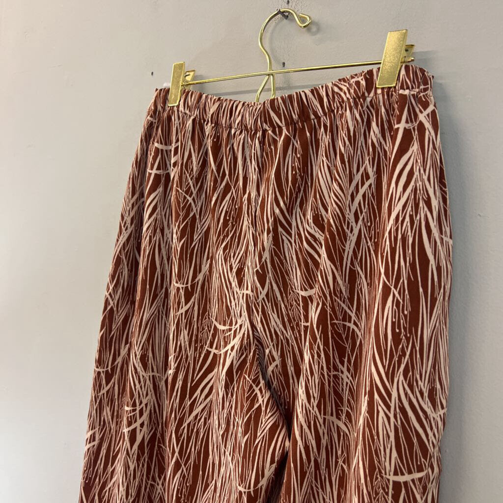 June and Hudson Brown/ Cream Print Wide Leg Pull On Pants Small