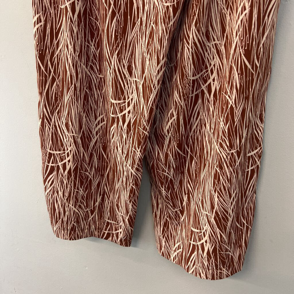 June and Hudson Brown/ Cream Print Wide Leg Pull On Pants Small