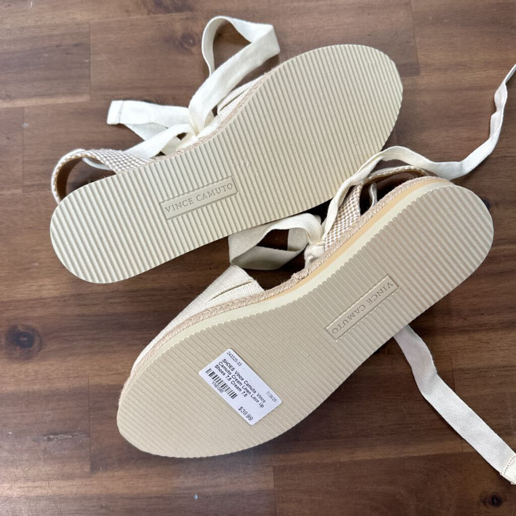 Vince Camuto Cream Linen Lace Up Shoes 7.5