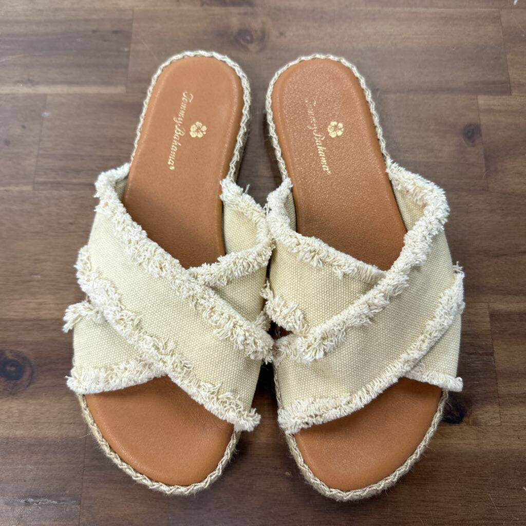 Tommy Bahama Cream Linen Slip On Sandals 7