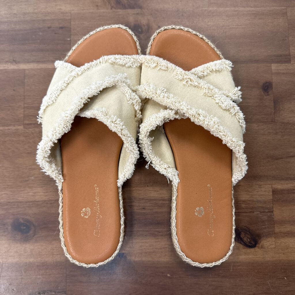 Tommy Bahama Cream Linen Slip On Sandals 7