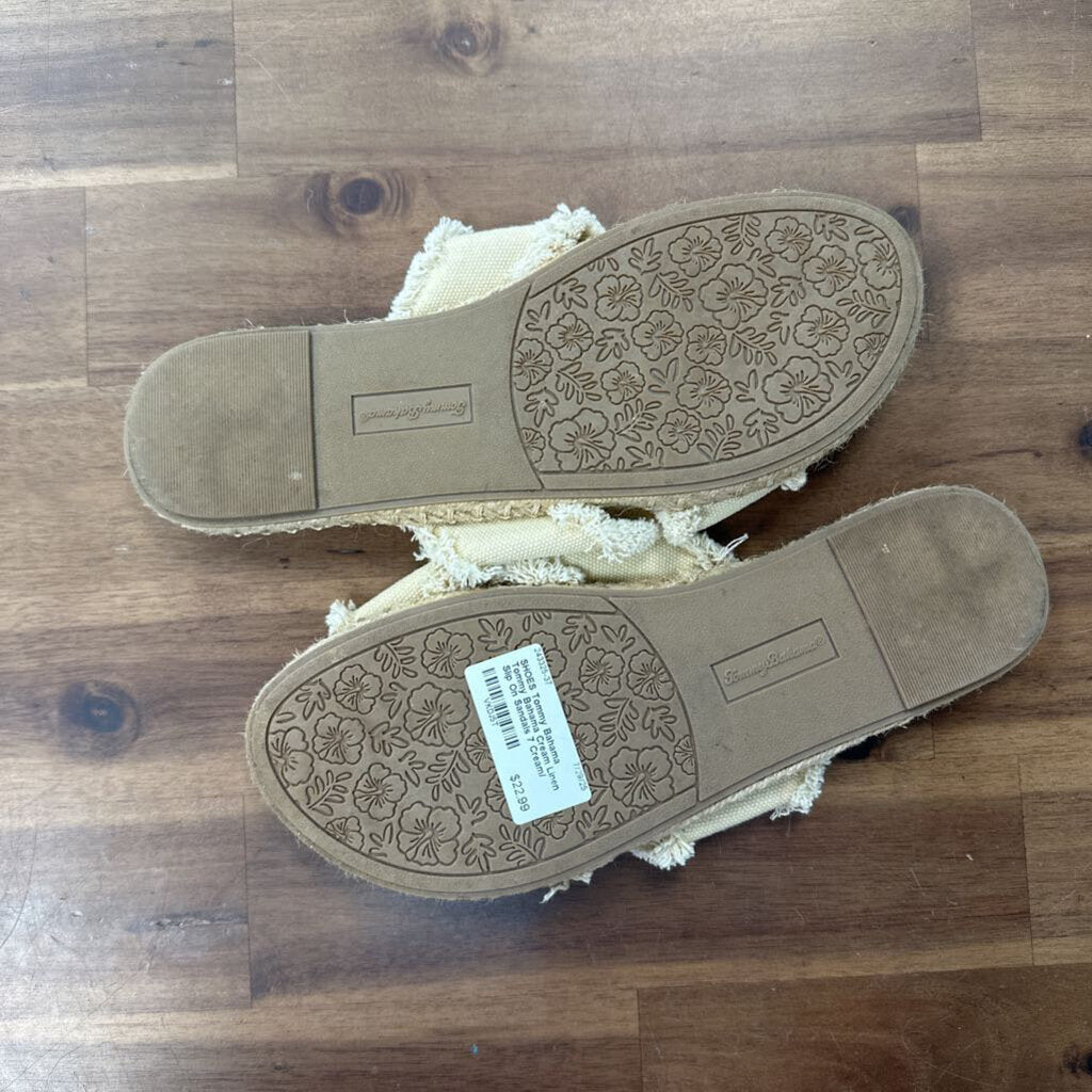 Tommy Bahama Cream Linen Slip On Sandals 7