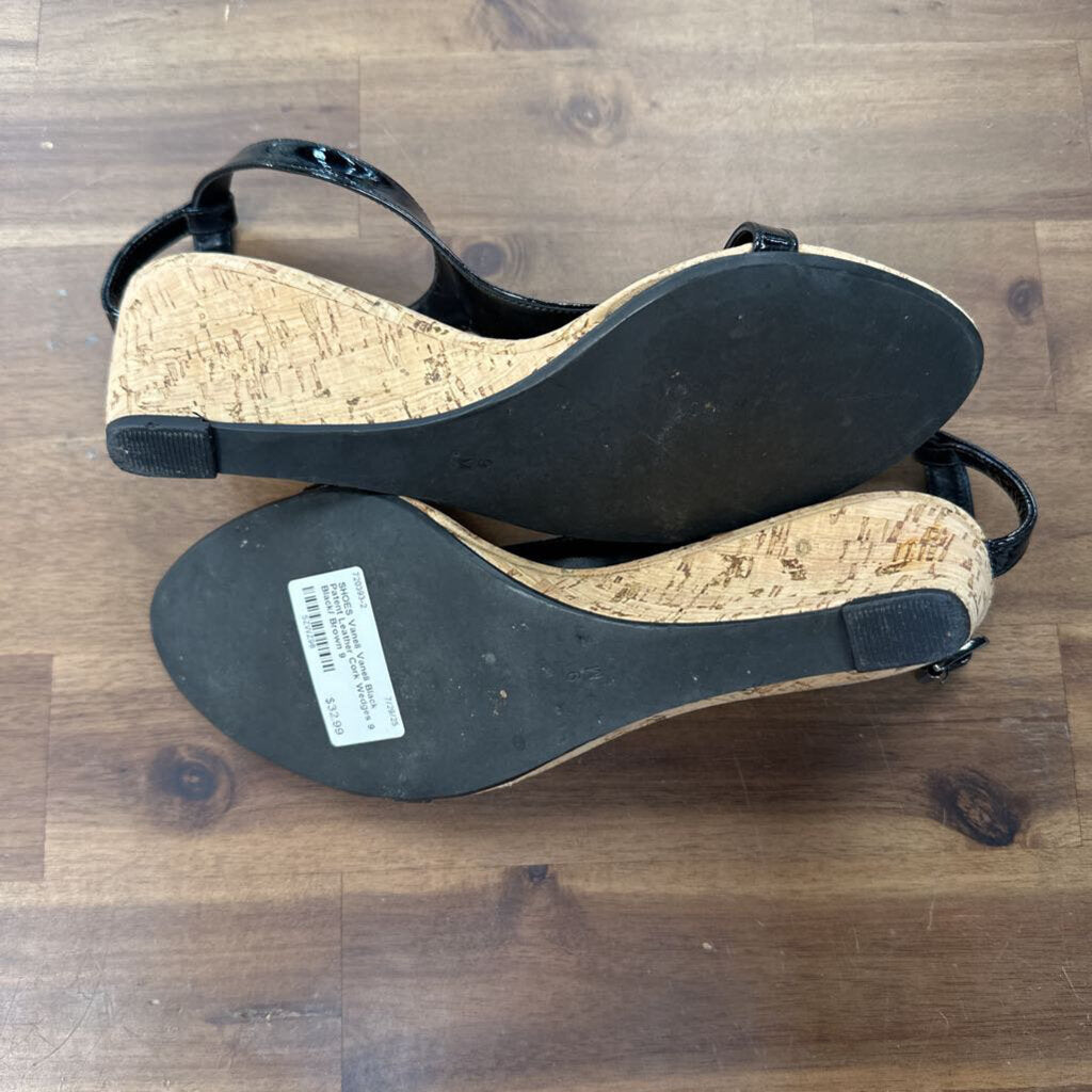 Vaneli Black Patent Leather Cork Wedges 9